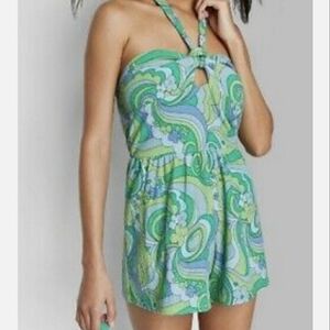 Wild Fable Blue Swirl French Terry Romper w/Adjustable Halter & Strap Options S